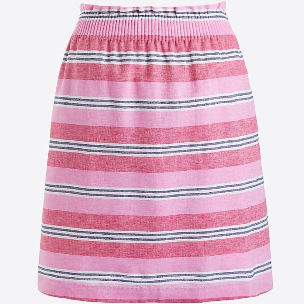 J. Crew Mixed-stripe Linen-cotton Sidewalk Mini Skirt Size 16 | Pink